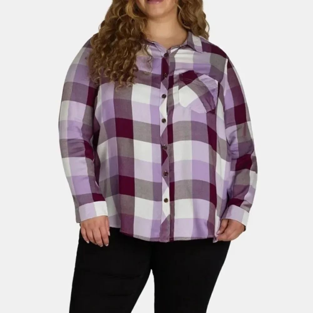 NWT Terra & Sky Women's Plus Plaid Button-Down Shirt 2X